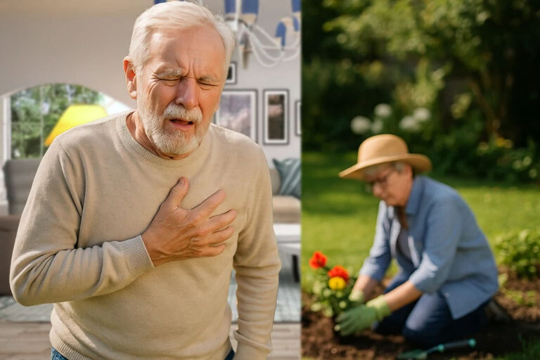 notsituation frau ist im garten und mann drinnen braucht hilfe